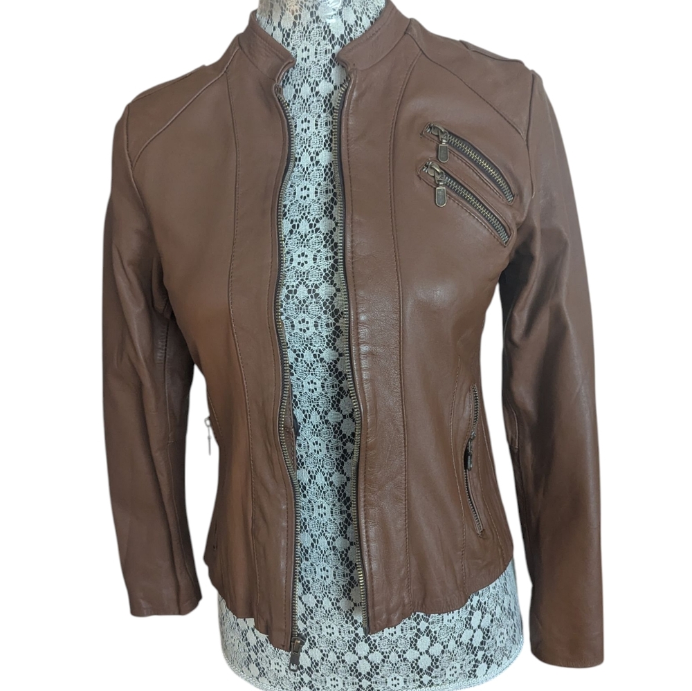 FELDINI Women's Brown Ovino Leather Jacket - Picture 5 of 11